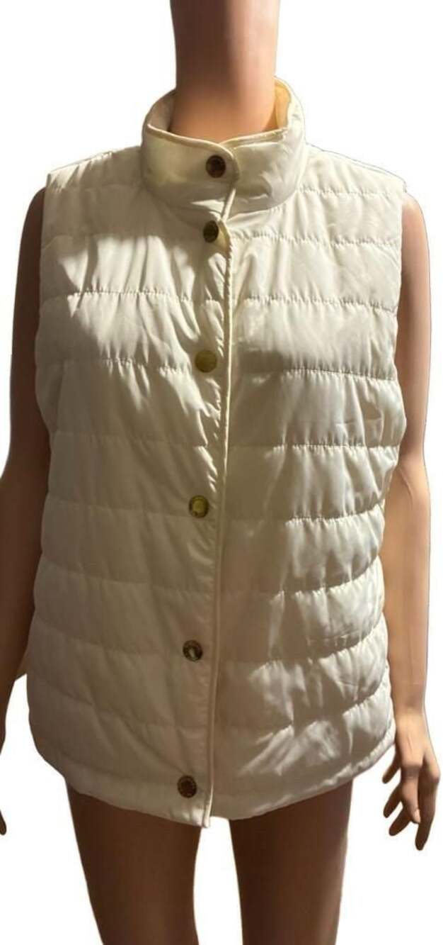 Michael Kors Women's White Puffer Vest Gold Snap Buttons Size Large